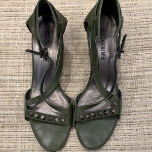 Zadig & Voltaire Olive Green Studded Sandals Size 39